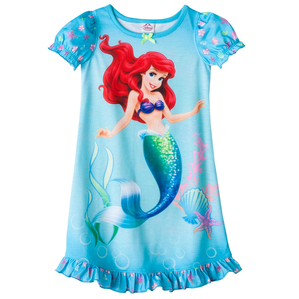 Disney Princess Toddler Girls Ariel Short Sleeve Nightgown   Aqua 2T