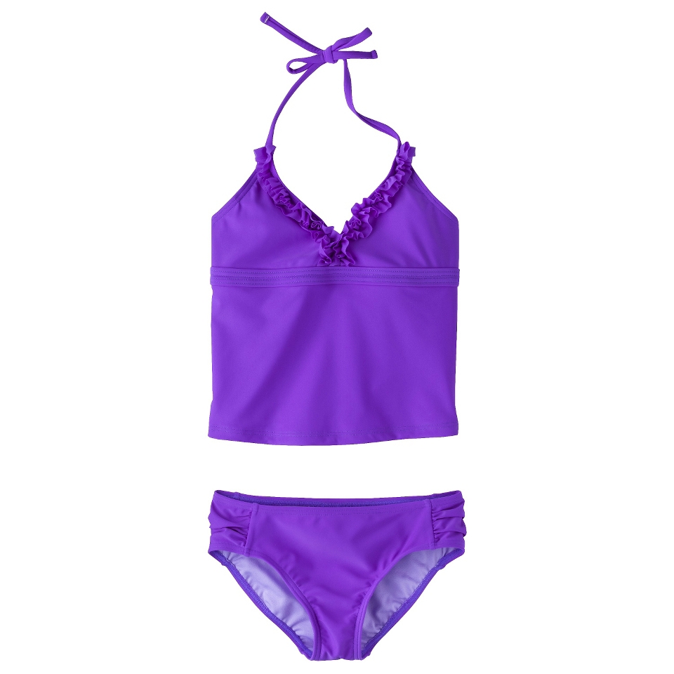 Girls 2 Piece Halter Tankini Swimsuit Set   Purple XL