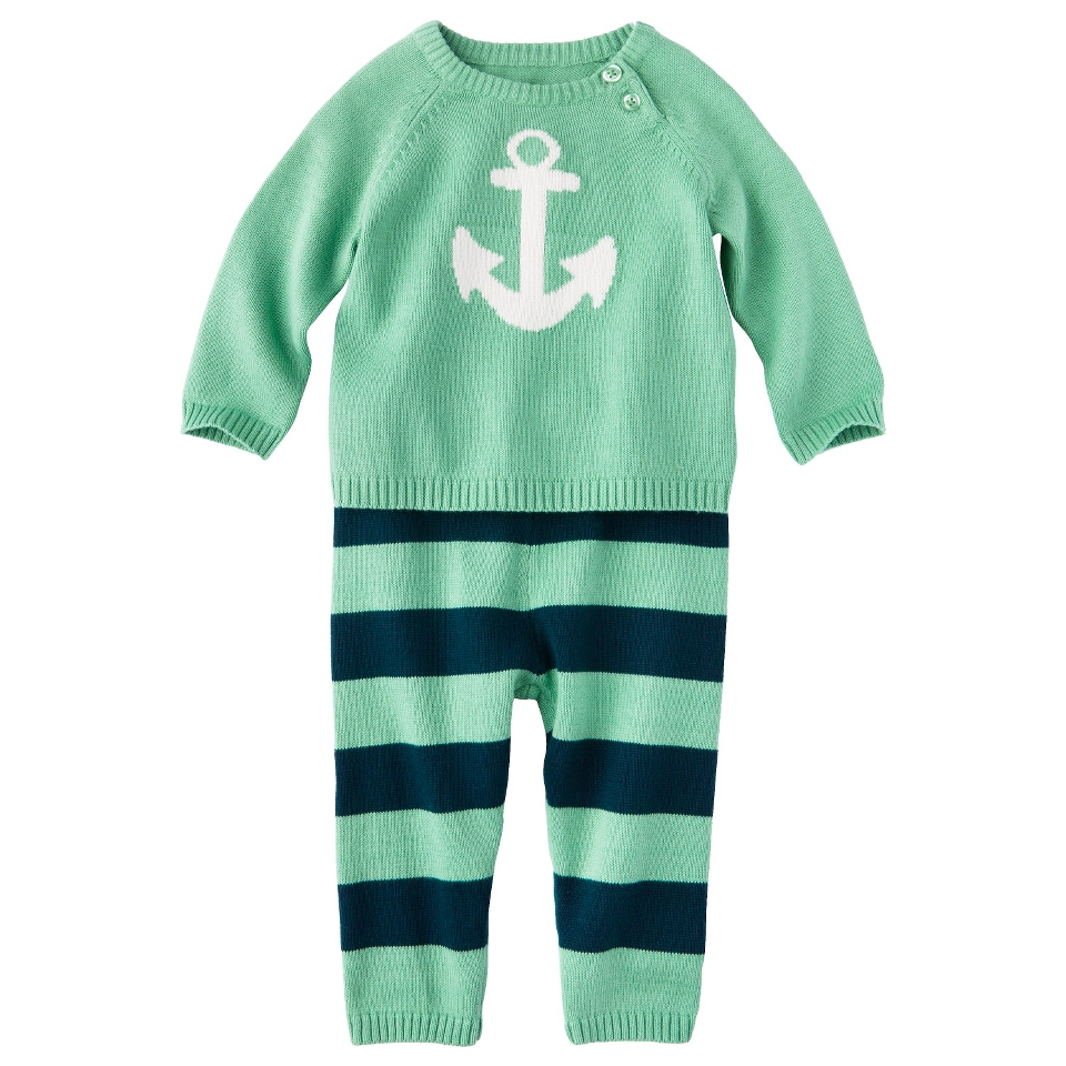 Cherokee Newborn Boys 2 Piece Anchor Top and Bottom Set   Aqua 9 M