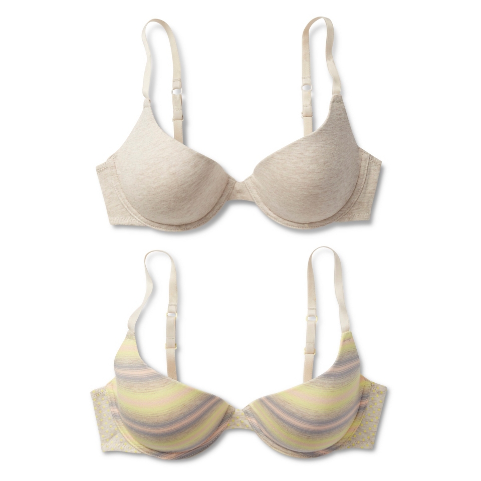 Xhilaration Juniors Perfect Cotton 2 Pack Bra   Oatmeal Heather 32B