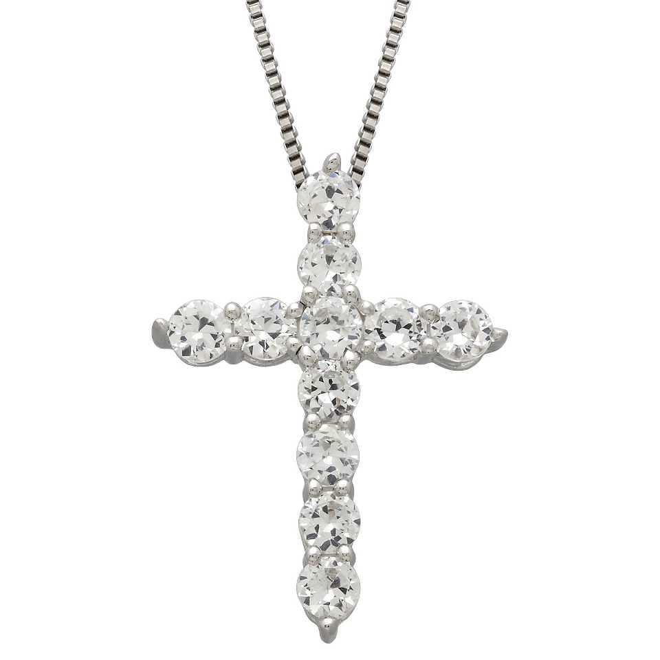 Created White Sapphire Cross Pendant in Sterling Silver (18)
