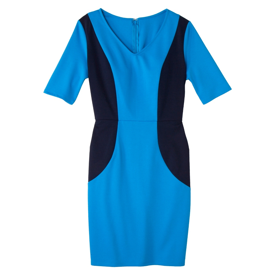 Merona Womens Ponte V Neck Color Block Dress   Brilliant Blue/Navy   XXL