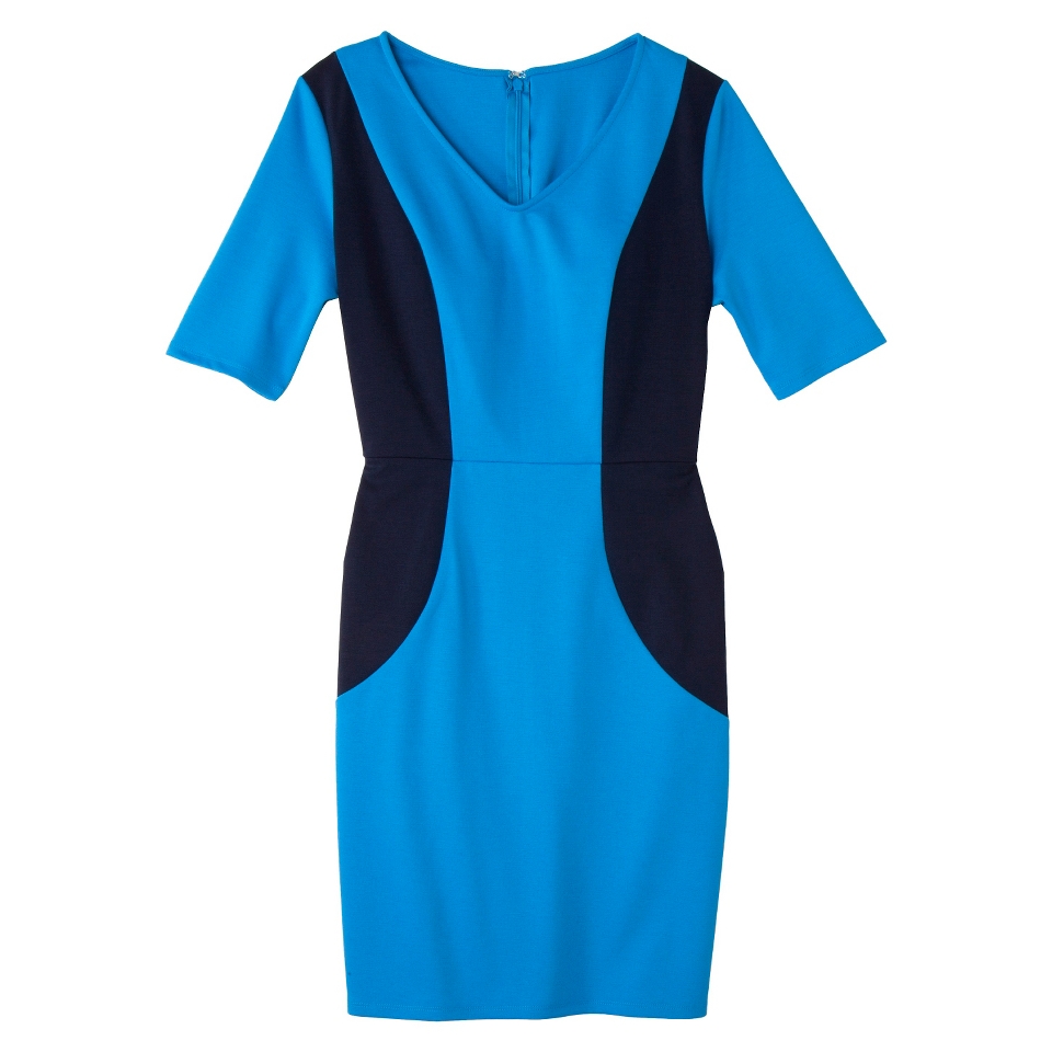 Merona Womens Ponte V Neck Color Block Dress   Brilliant Blue/Navy   XL