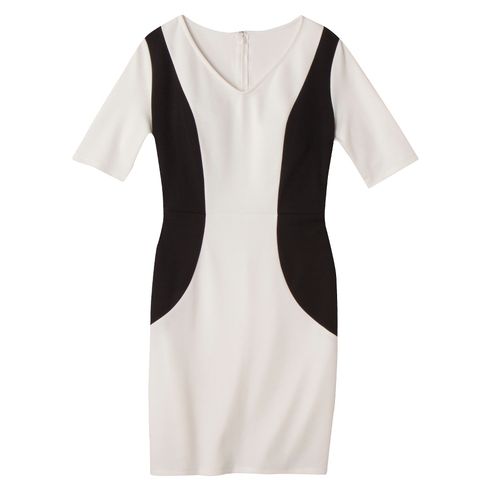 Merona Womens Ponte V Neck Color Block Dress   Sour Cream/Black   XS