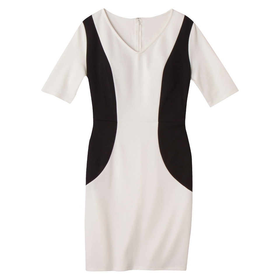 Merona Womens Ponte V Neck Color Block Dress   Sour Cream/Black   S