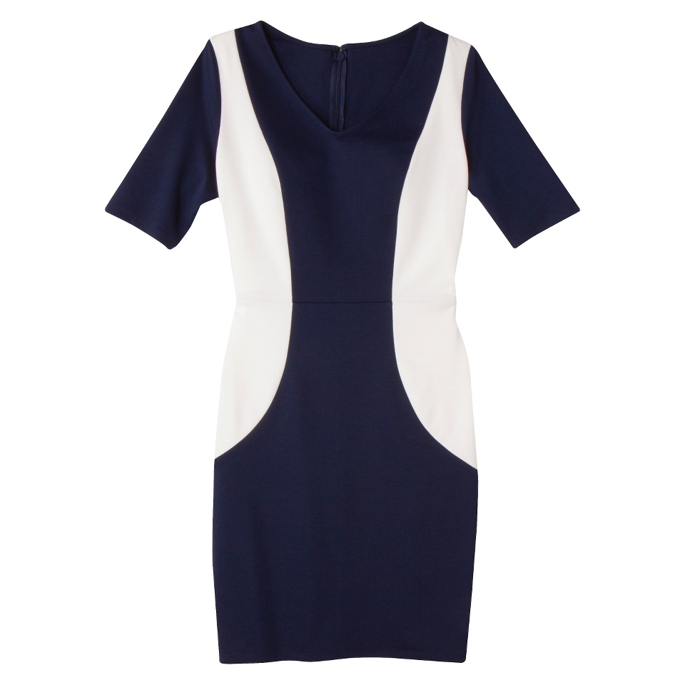 Merona Womens Ponte V Neck Color Block Dress   Navy/Sour Cream   S