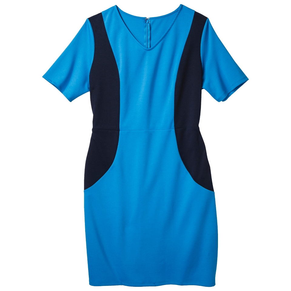 Merona Womens Plus Size V Neck Colorblock Ponte Dress   Blue/Navy 2