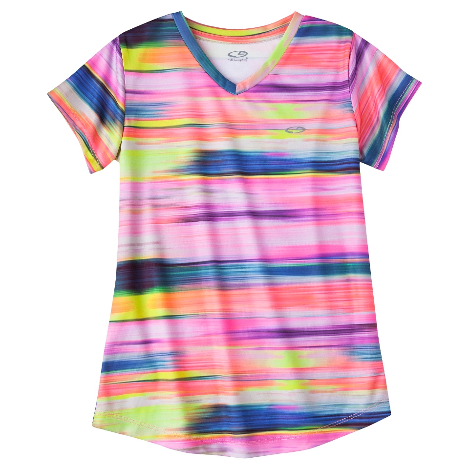 C9 by Champion Girls Duo Dry Short Sleeve V  Neck Tech Tee   Multicolor S