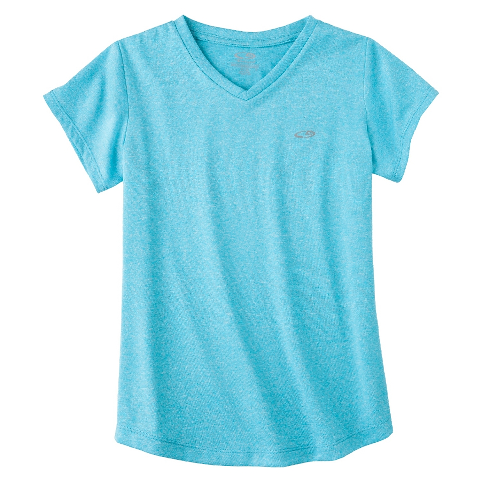 C9 by Champion Girls Duo Dry Endurance V Neck Short Sleeve Tech Tee   Blue S