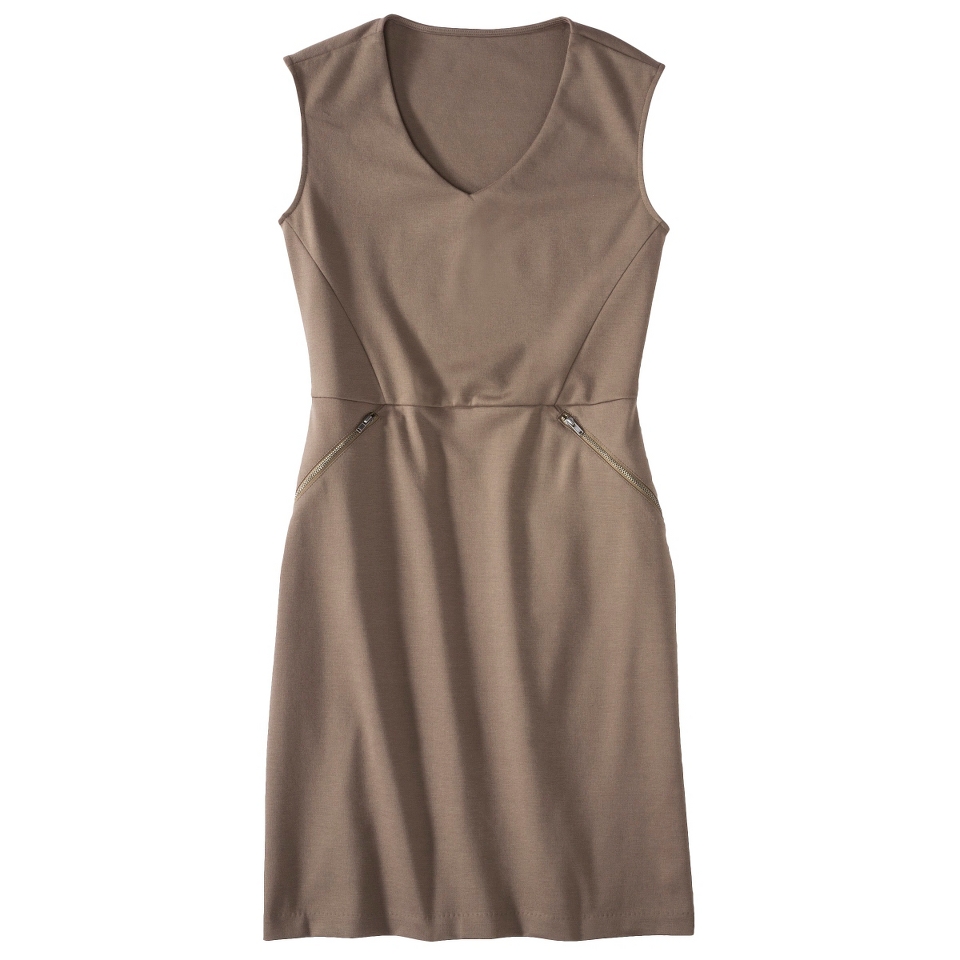 Mossimo Petites V Neck Zipper Pocket Dress   Timber Tan LP