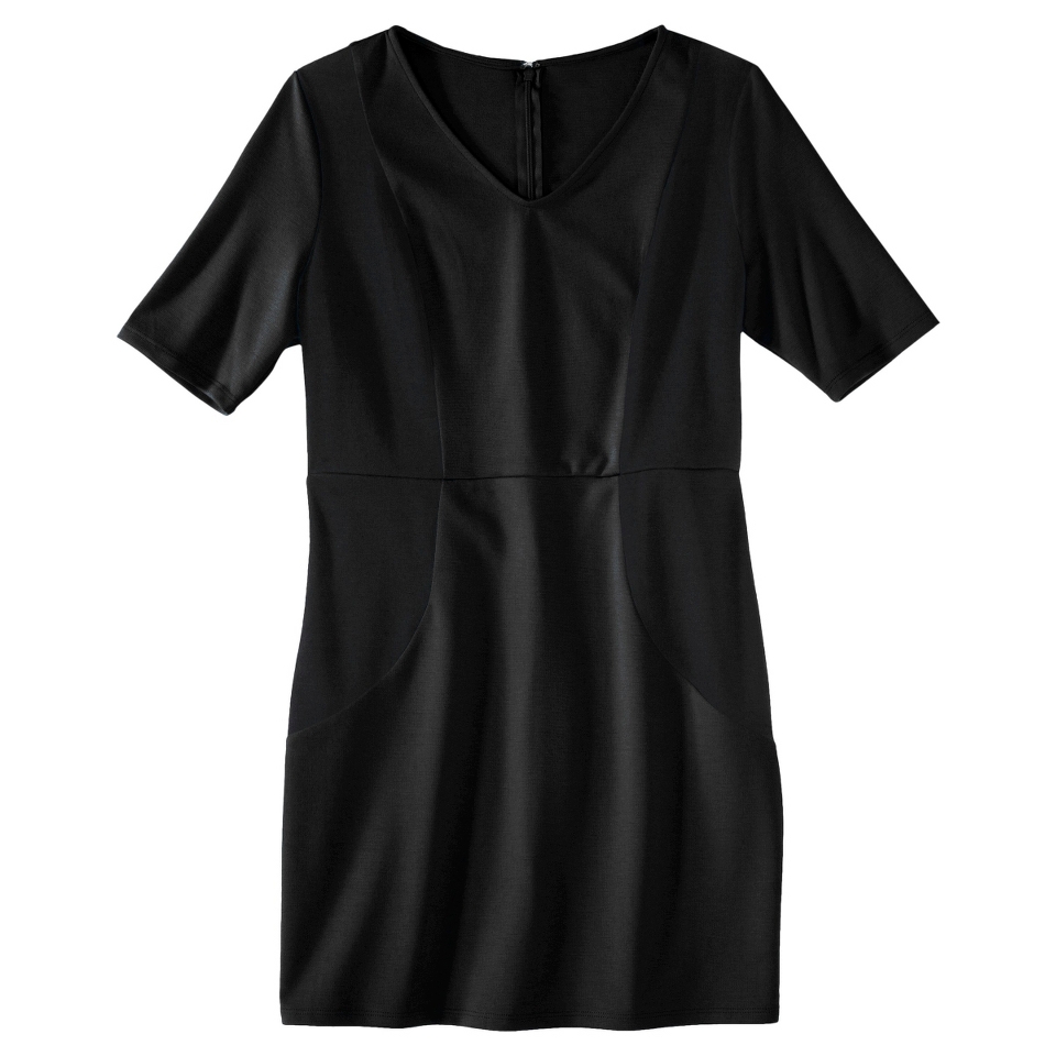 Merona Petites V Neck Colorblock Ponte Dress   Black XLP