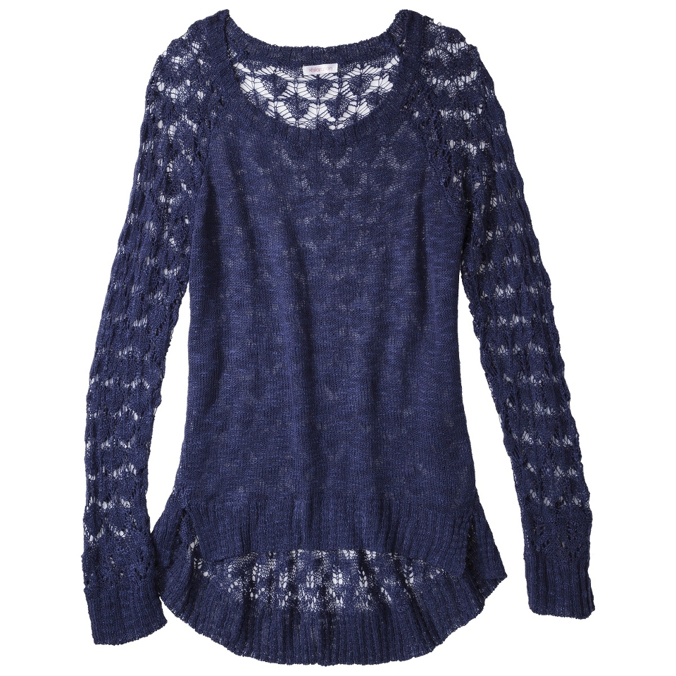 Xhilaration Juniors Crochet Back Sweater   Twilight Blue S(3 5)