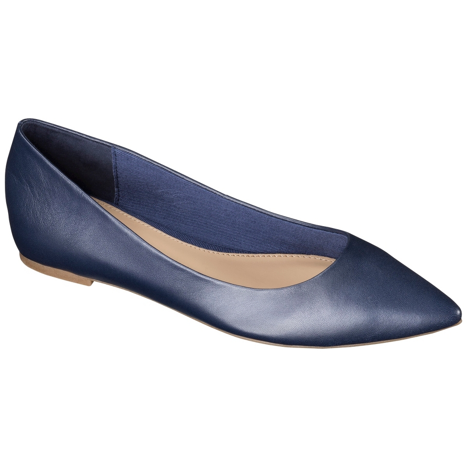 Womens Merona Avalyn Genuine Leather Pointed Toe Flats   Navy 9.5