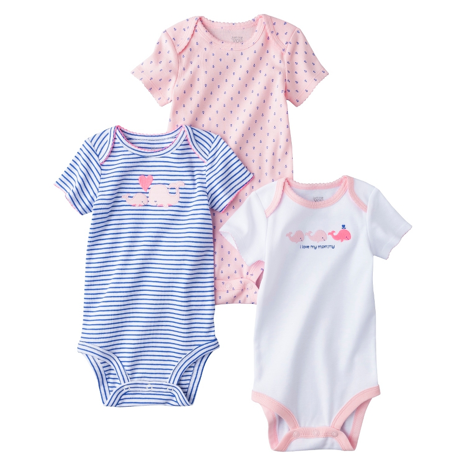 Just One YouMade by Carters Newborn Girls 3 Pack Heart Whales Bodysuit  