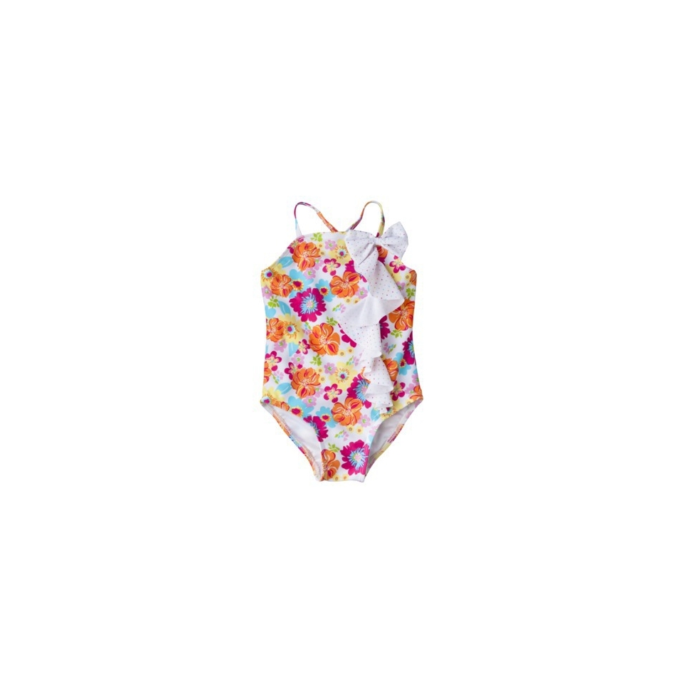 Circo Infant Toddler Girls 1 Piece Floral Swimsuit   White 12 M