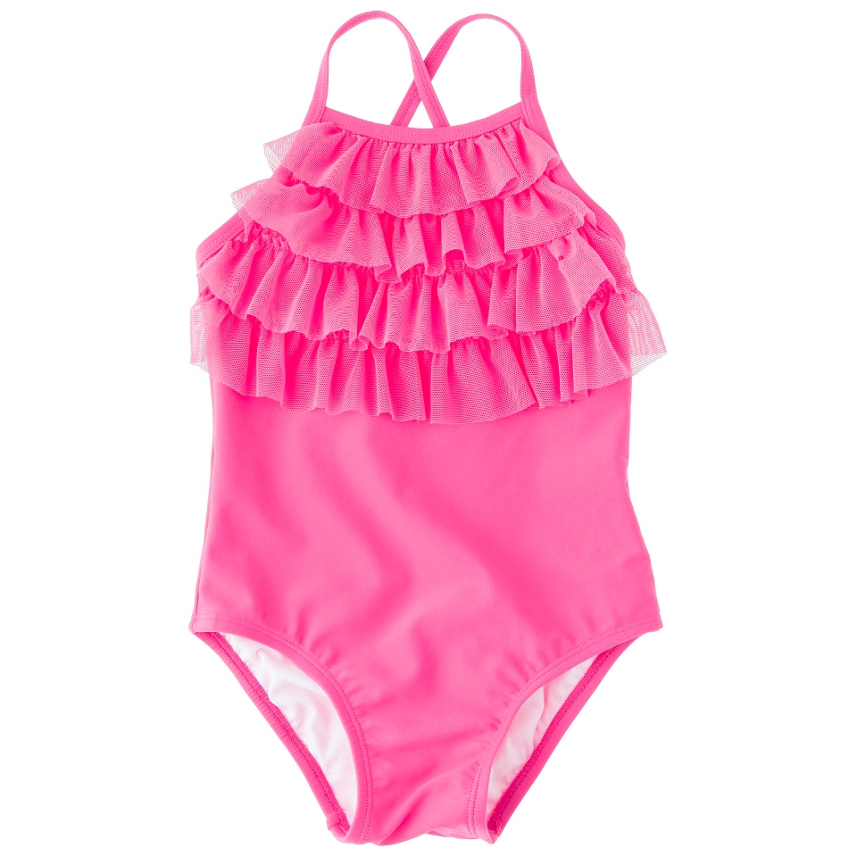 Circo Infant Toddler Girls 1 Piece Ruffled Swimsuit   Pink 2T