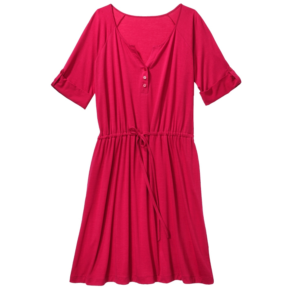 Merona Womens Plus Size 3/4 Sleeve Tie Waist Dress   Red 2