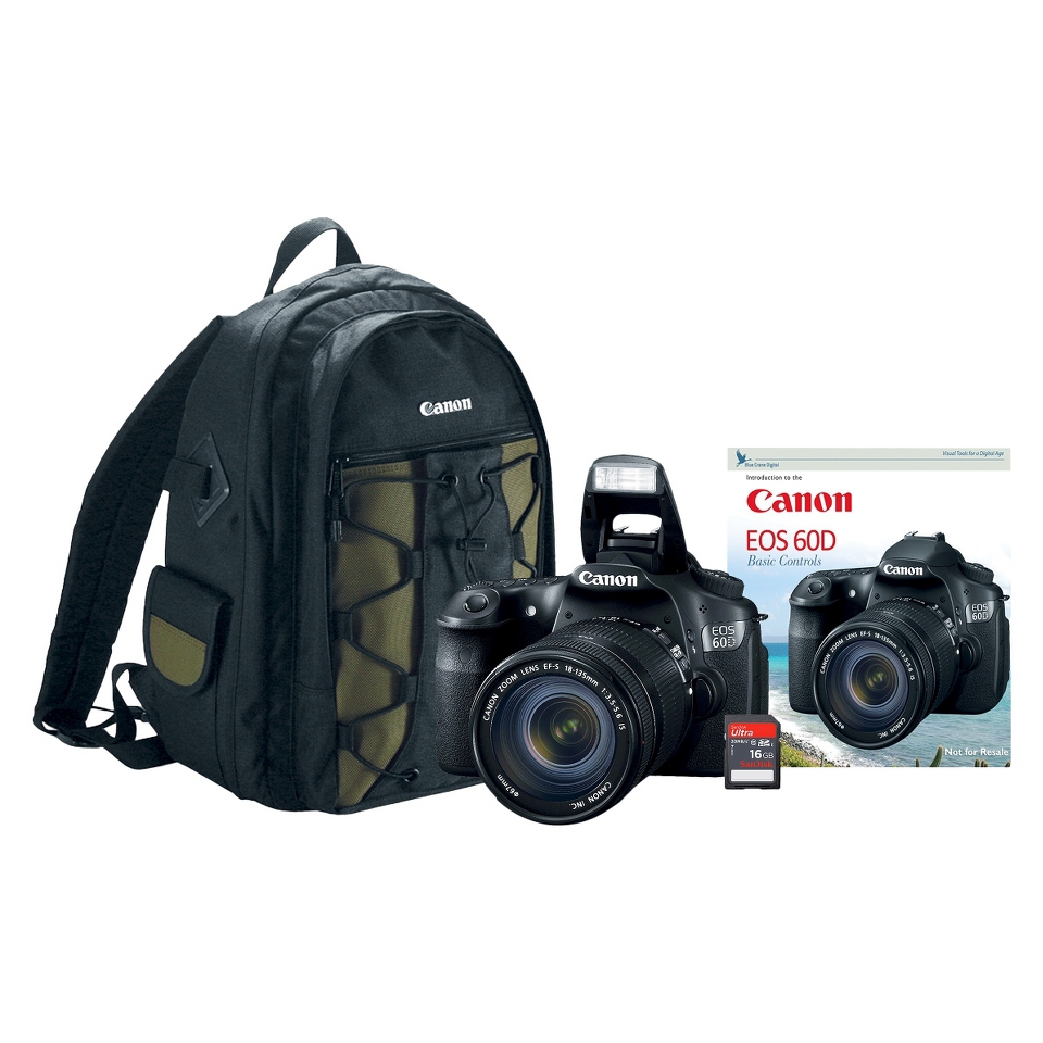 Canon EOS Rebel 60D 18MP Digital SLR Camera with 18 135mm IS Lens, Backpack,