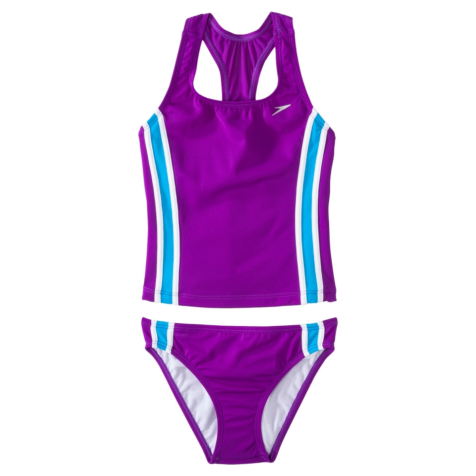 Speedo Girls 2 Piece Racer Back Tankini Swimsuit Set   Purple 14