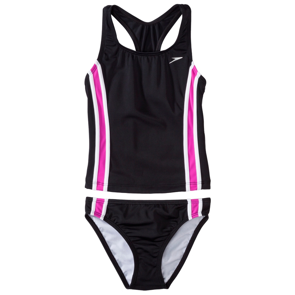 Speedo Girls 2 Piece Racer Back Tankini Swimsuit Set   Black 7