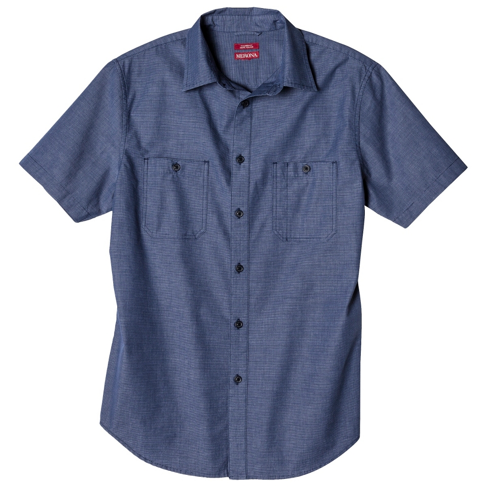 Merona Mens Short Sleeve Button Down  Indigo Stripe Dobby S