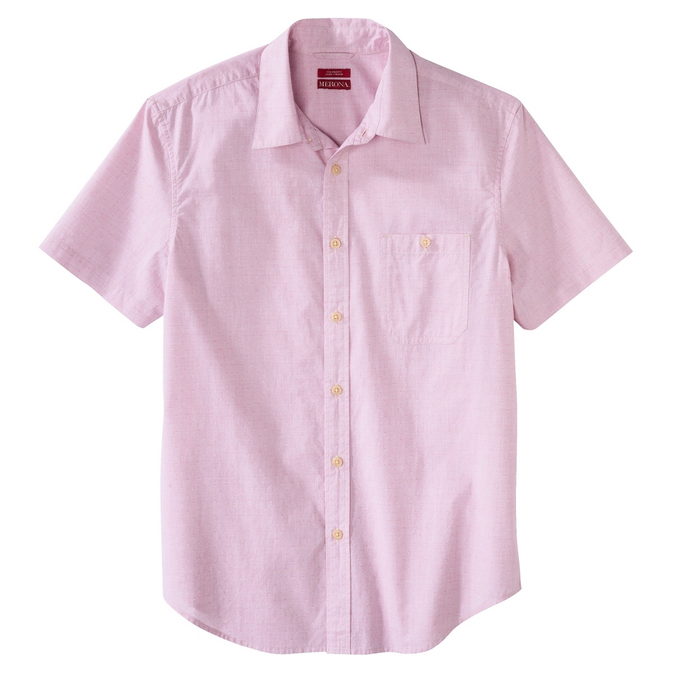 Merona Mens Short Sleeve Button Down   Rose Essence Diamond S