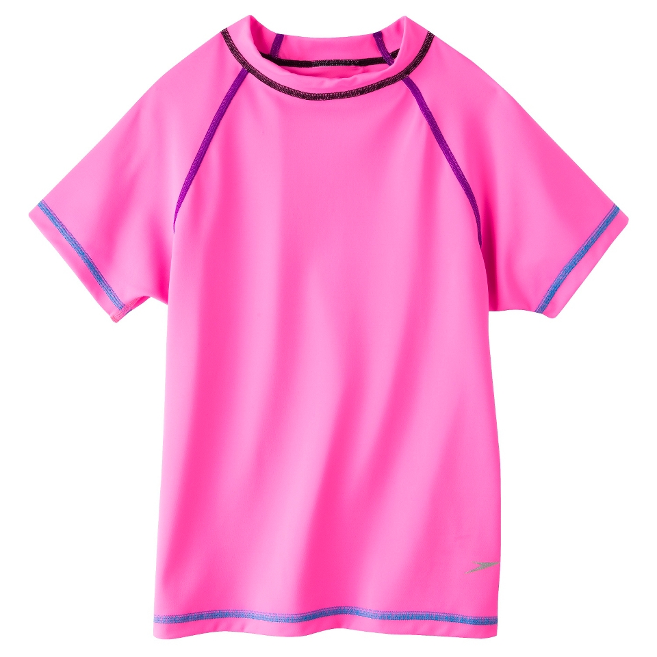 Speedo Girls Short Sleeve Rashguard   Pink XL