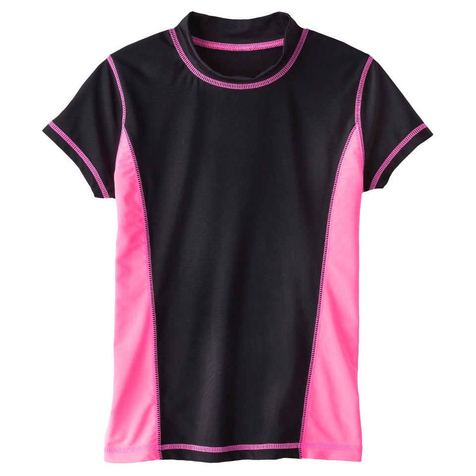 Girls Color Block Short Sleeve Swim Rashguard   Black L