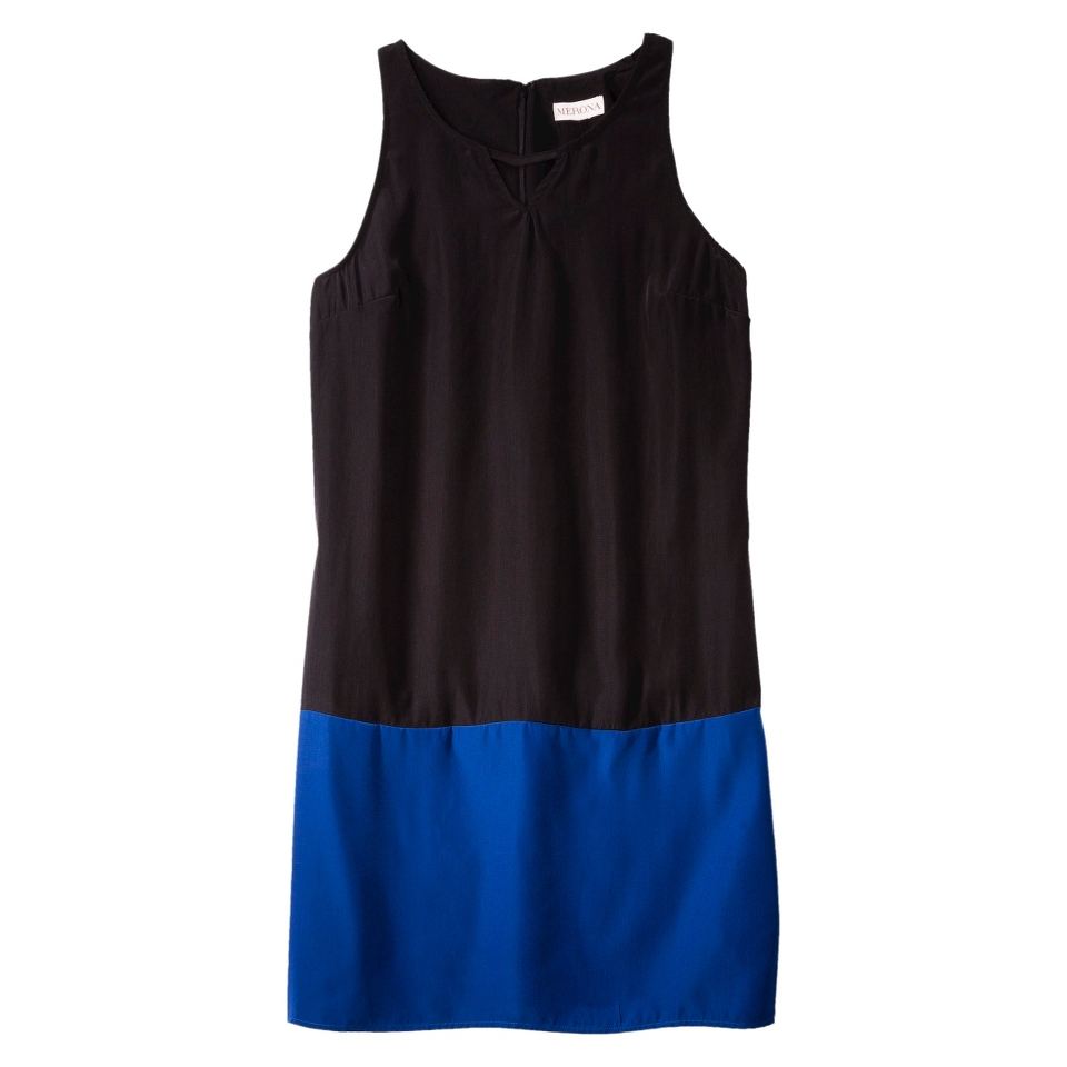 Merona Womens Colorblock Hem Shift Dress   Black/Waterloo Blue   M