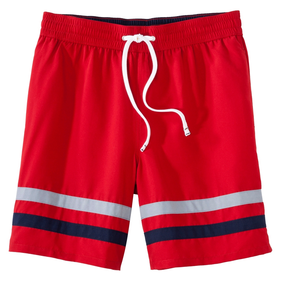 Merona Mens 8 Stripe Swim Short   Red L