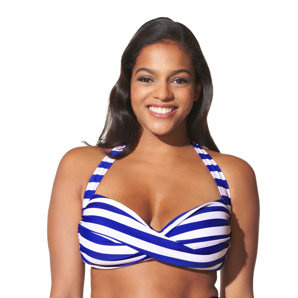 Womens Plus Size Bandeau Swim Top   Cobalt Blue/White 20W