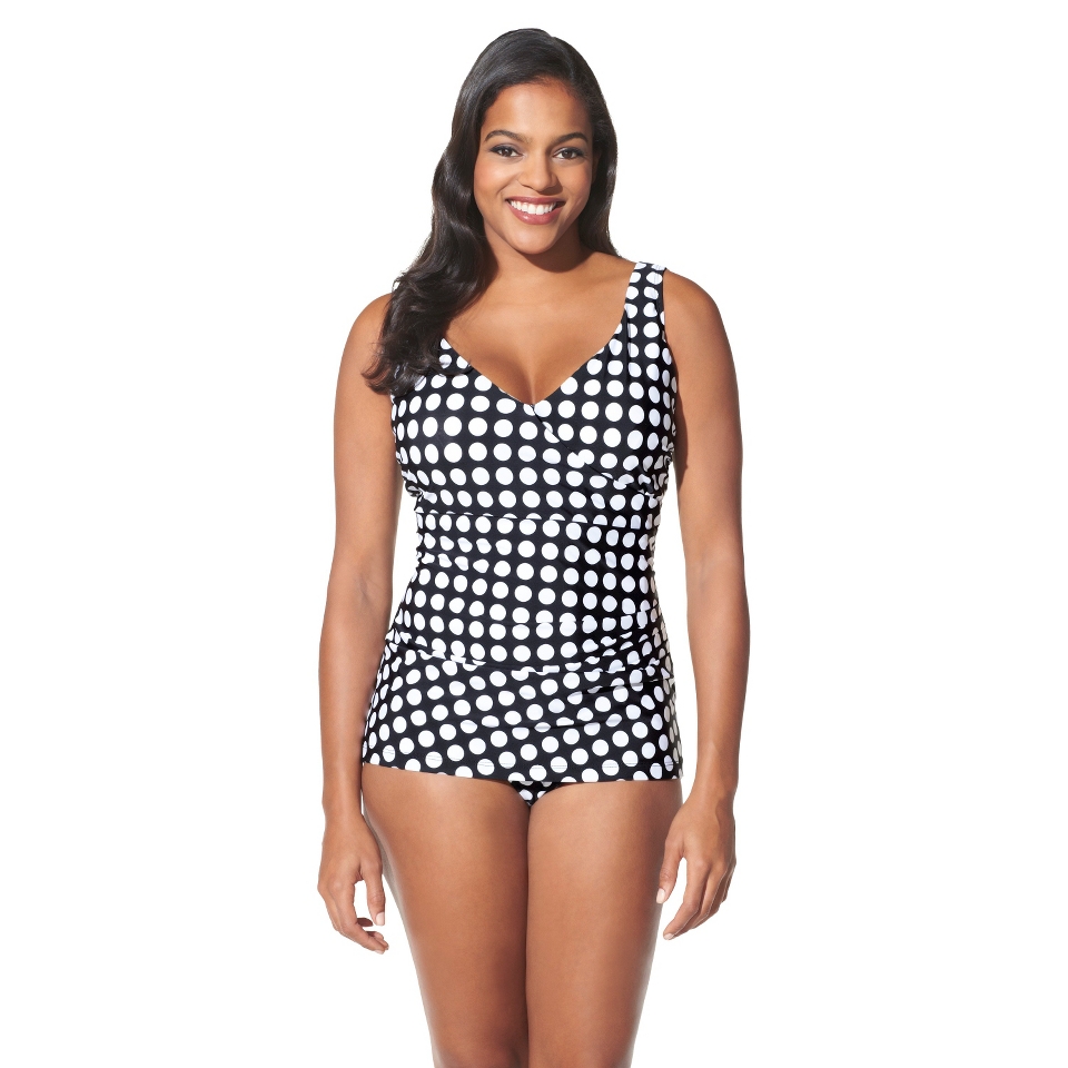 Womens Plus Size V Neck One Piece Swimsuit   Black/White 24W