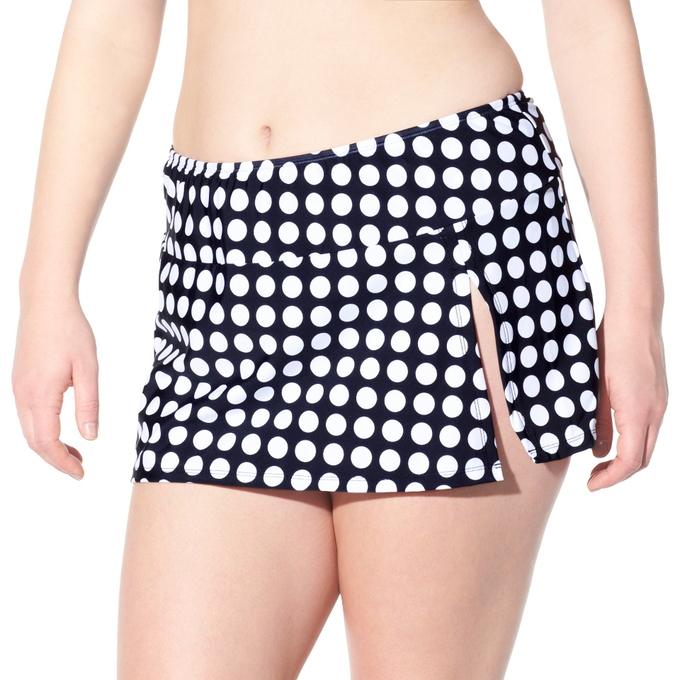 Womens Plus Size Crochet Skirted Hipster Swim Bottom   Black/White 24W