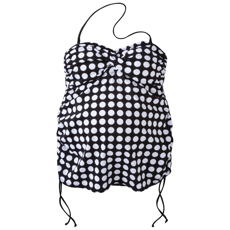 Womens Maternity Cinched Twist Bandeau Tankini Swim Top   Black/White L