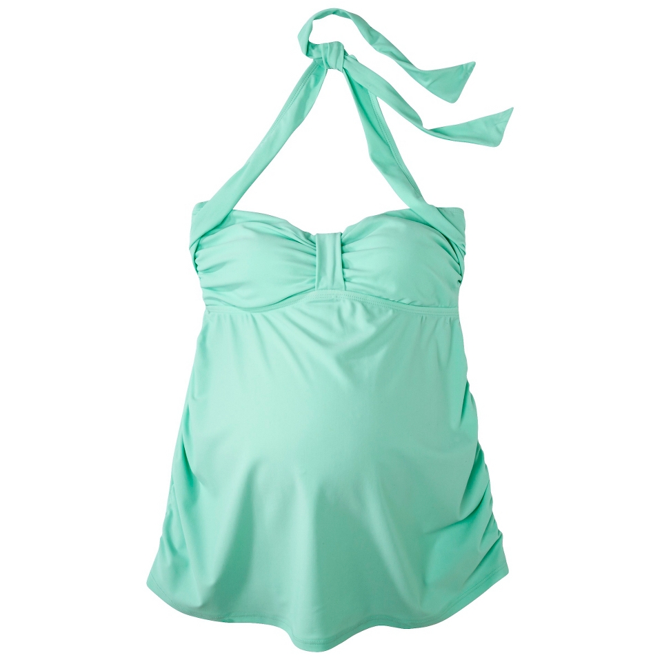 Womens Maternity Cinched Halter Tankini Swim Top   Mint Green L