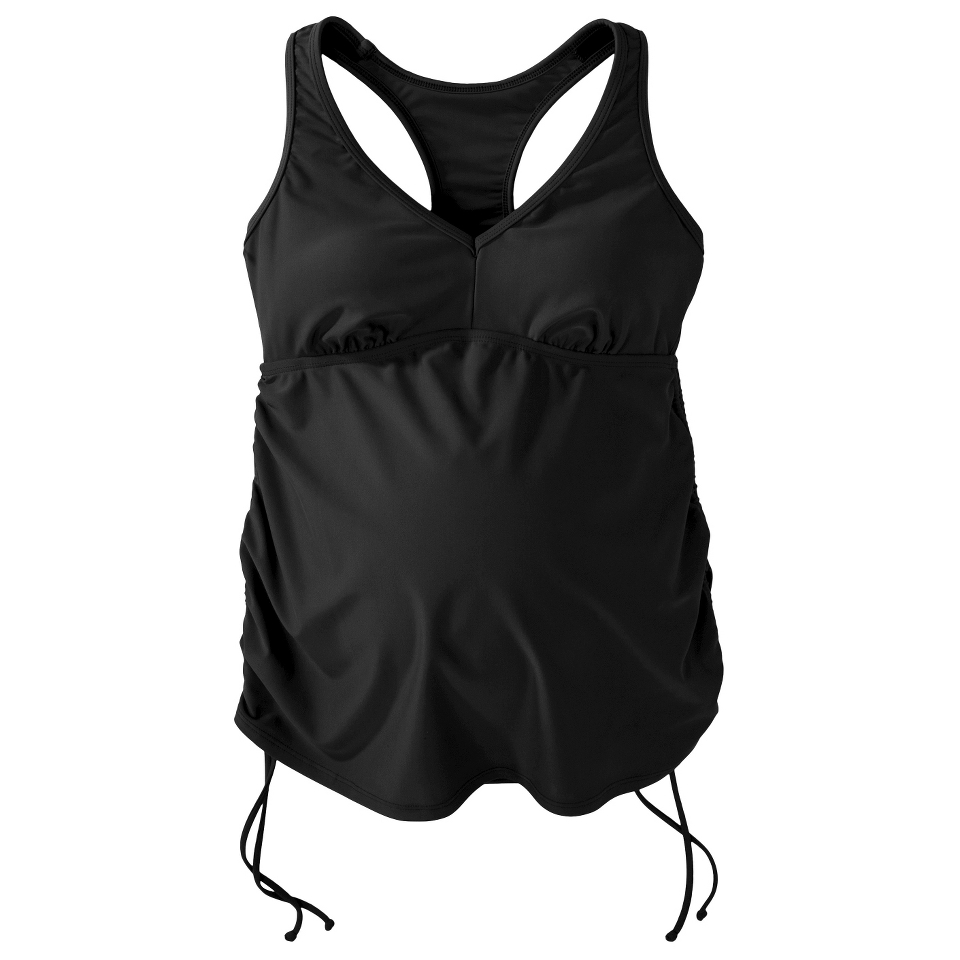 Womens Maternity Cinched Racerback Tankini Swim Top   Black XXL