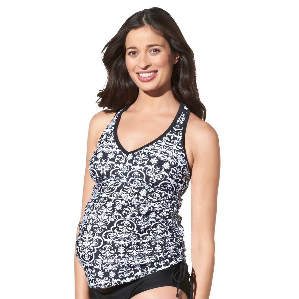 Womens Maternity Cinched Racerback Tankini Swim Top   Black/White L