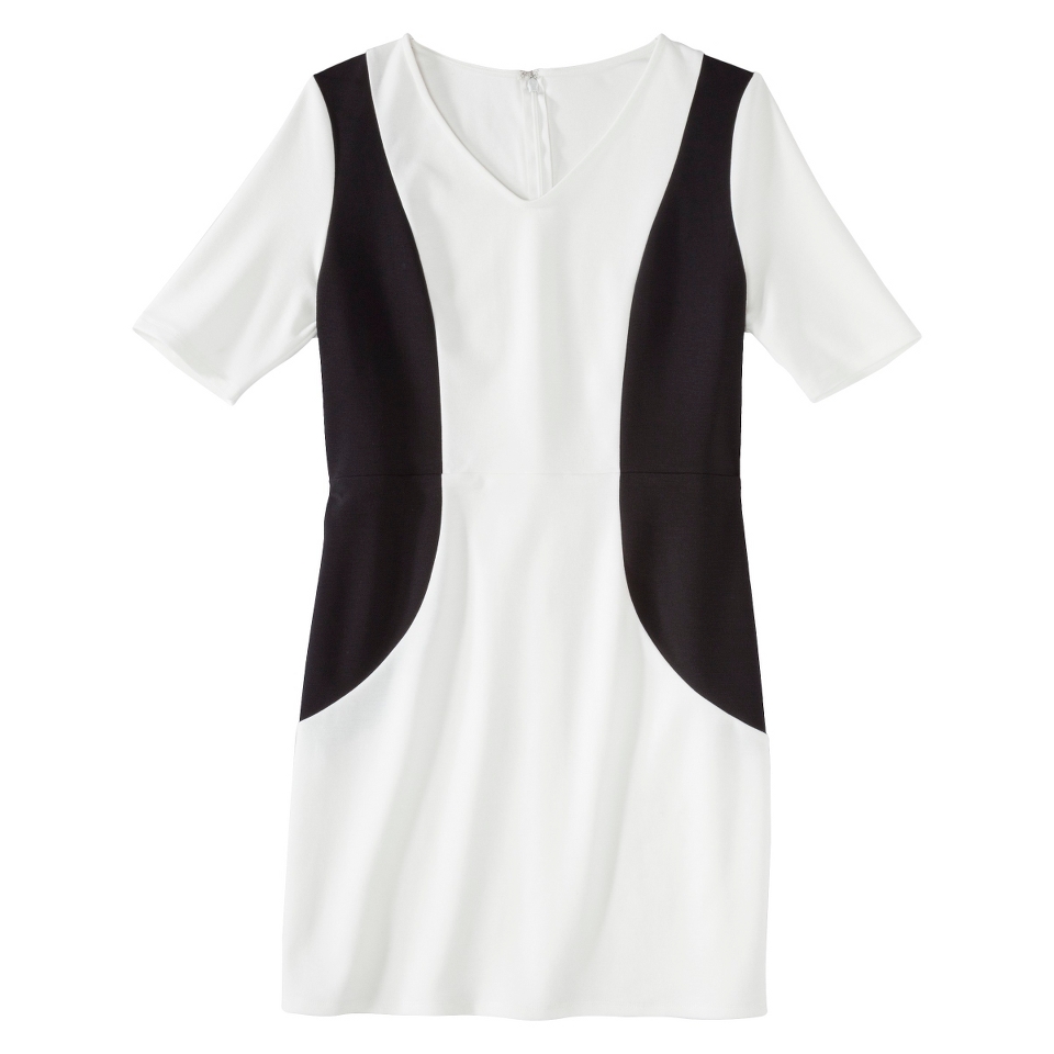 Merona Petites V Neck Colorblock Ponte Dress   Cream/Black LP