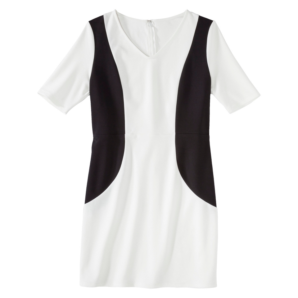Merona Petites V Neck Colorblock Ponte Dress   Cream/Black SP