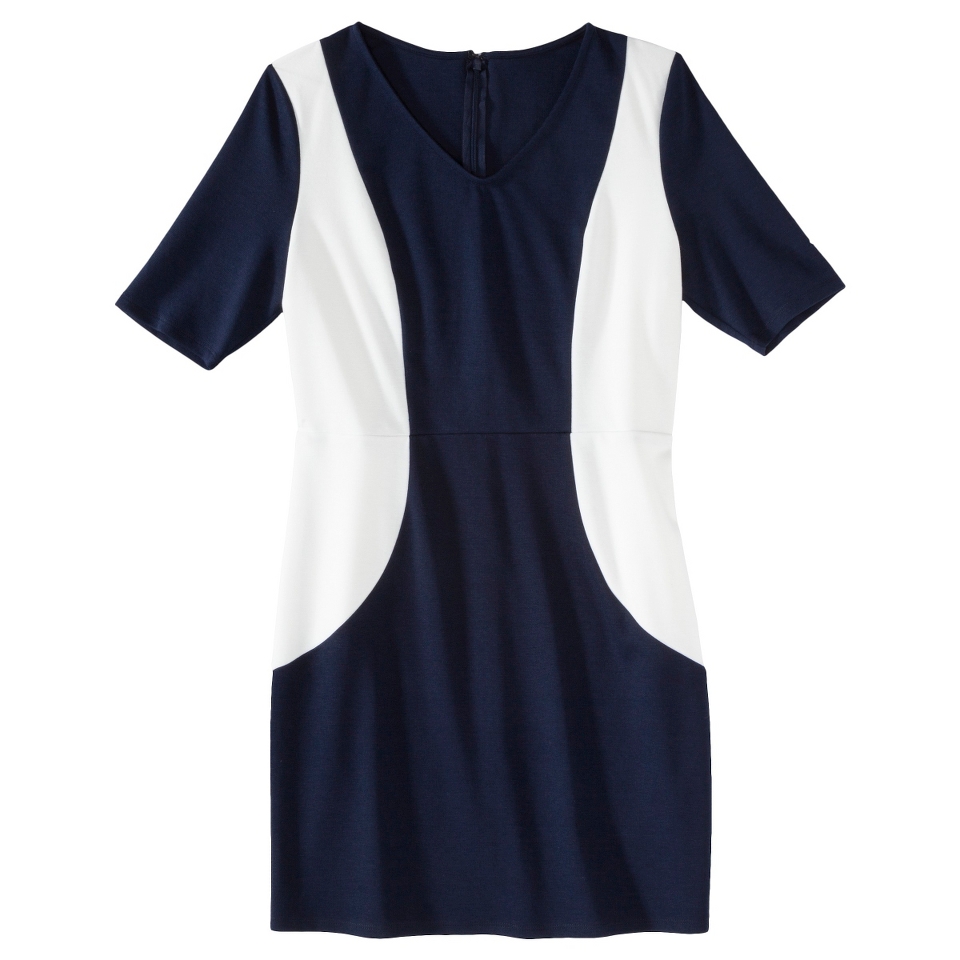 Merona Petites V Neck Colorblock Ponte Dress   Navy/Cream MP