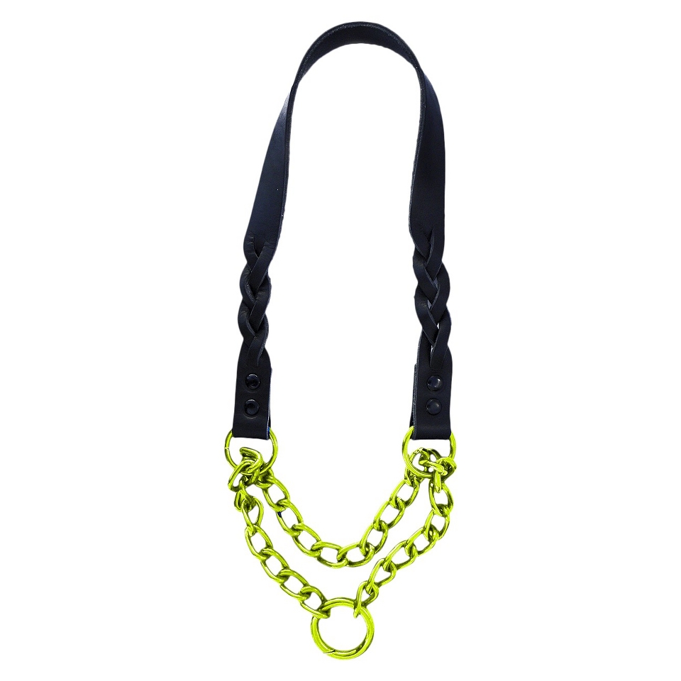 Platinum Pets Braided Black Leather Martingale   Corona Lime (15)