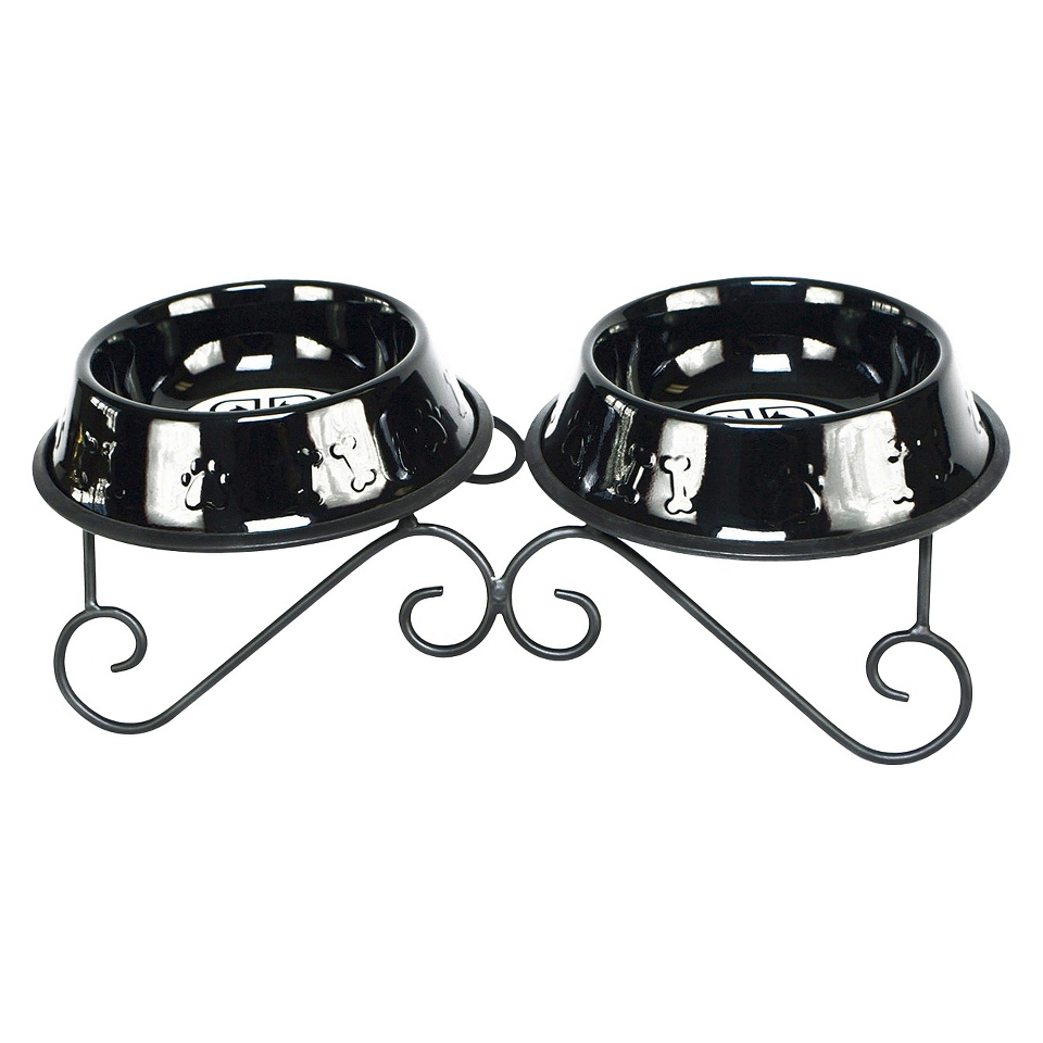 Platinum Pets Scroll Double Feeder with Two Stainless Steel Embossed Non Tip