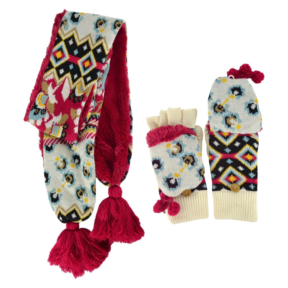 MUK LUKS Hat and Flip Top Glove Set   Red 2 Pc