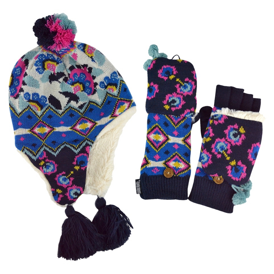 MUK LUKS Hat and Flip Top Glove Set   Blue 2 Pc