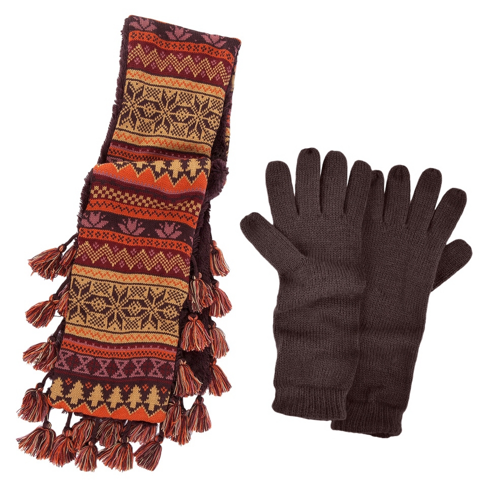 MUK LUKS Scarf and Glove Set   Brown 2 Pc