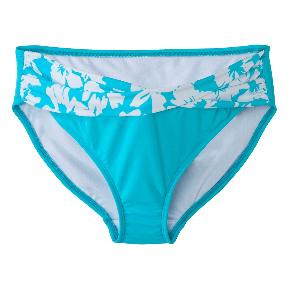 Womens Maternity Twist Front Hipster Swim Bottom   Turquoise/White S