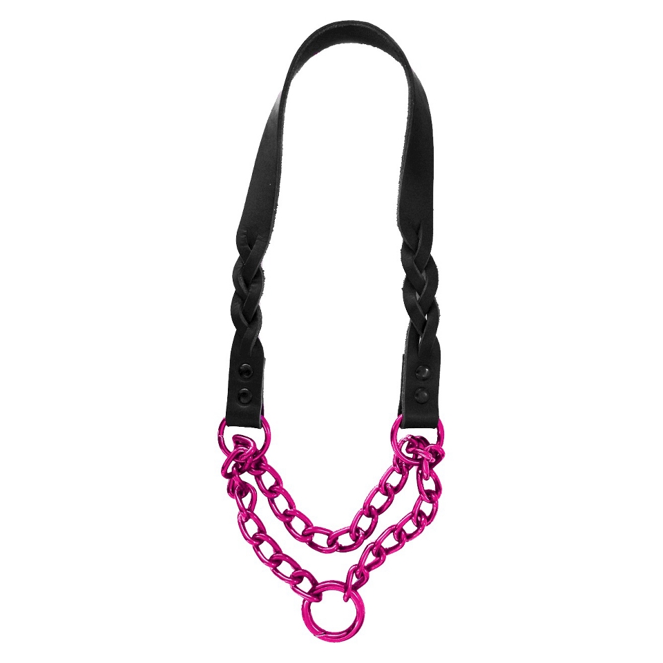 Platinum Pets Braided Black Leather Martingale   Raspberry (21)