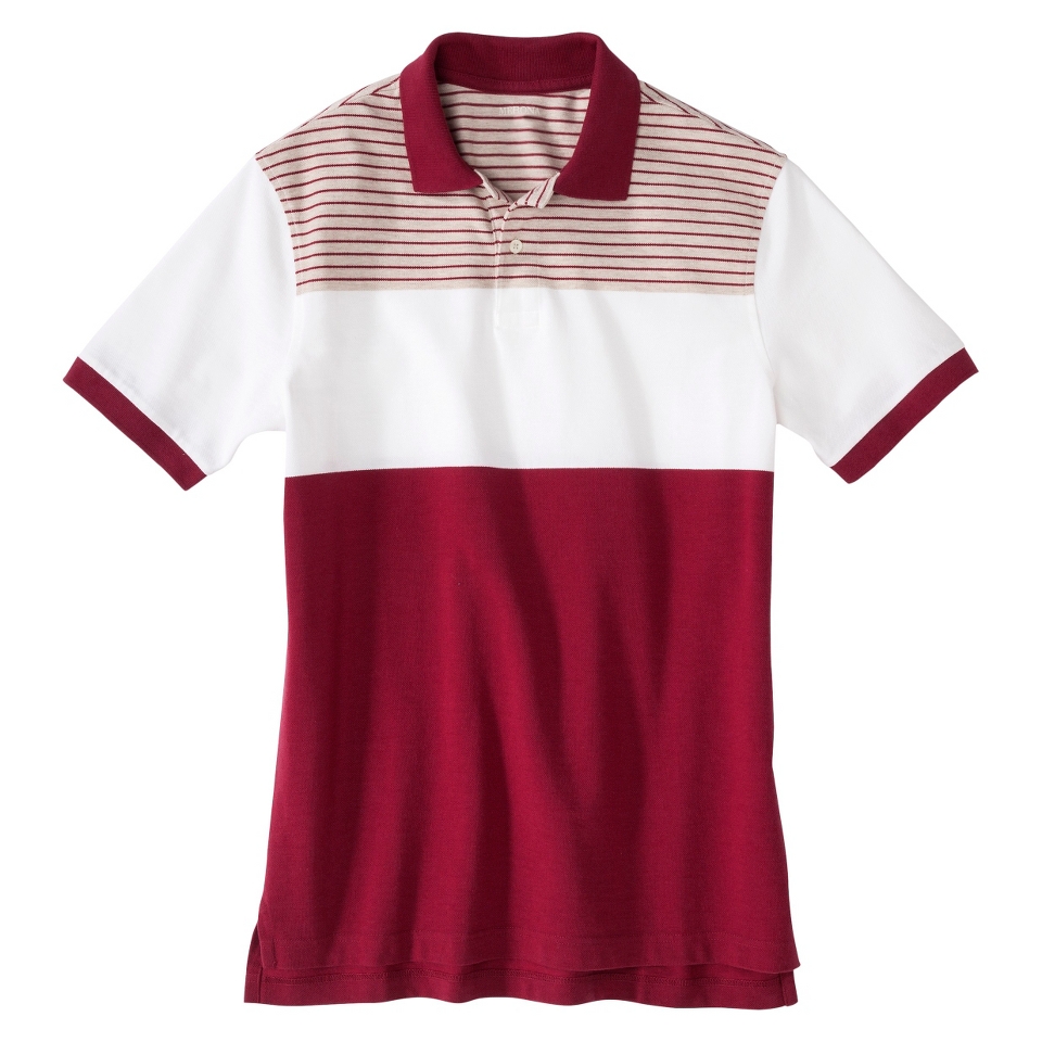 Mens Classic Fit Colorblock Polo Shirt Radish Maroon Red White Grey stripe S