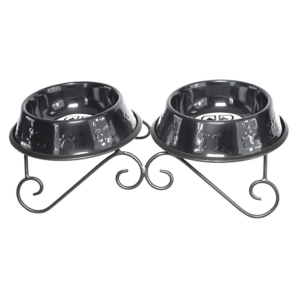 Platinum Pets Scroll Double Feeder with Two Stainless Steel Embossed Non Tip