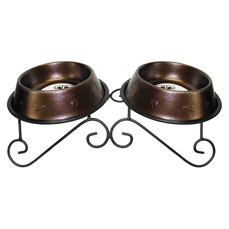 Platinum Pets Scroll Double Feeder with Two Stainless Steel Embossed Non Tip